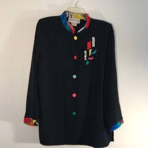 Brenda Goode, VINTAGE ‼️ long sleeve black colorful design top blouse